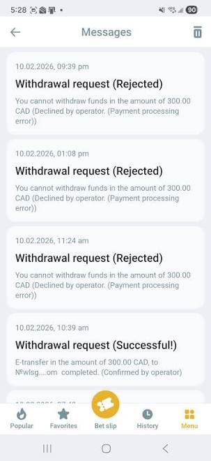 MelBet app withdrawal screen screenshot