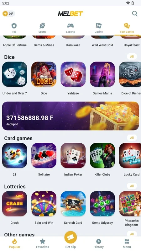 MelBet app game page screenshot